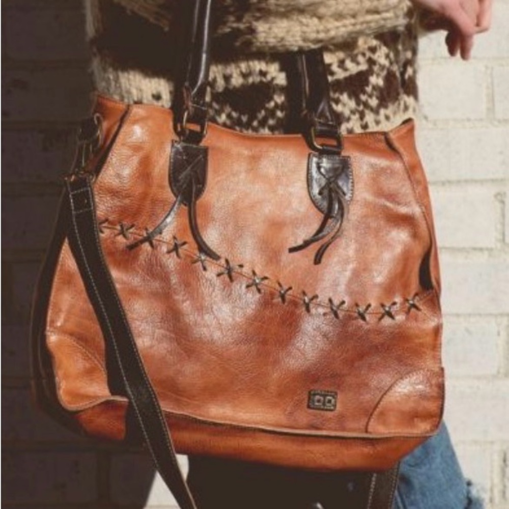 Ladies Bed Stu Bruna Stitch Satchel Handbag Crossbody in Teak Rustic